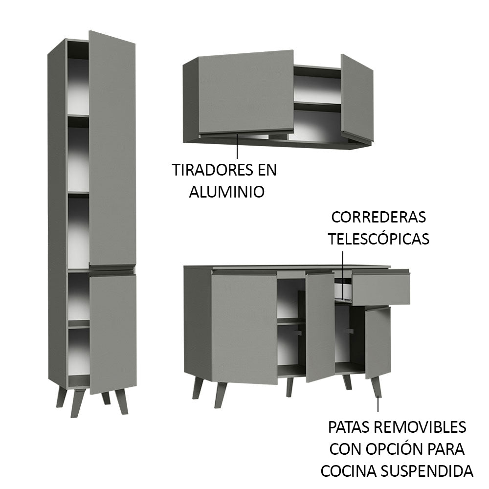 Cocina Compacta 160 cm Gris Nice Madesa