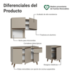 Cocina Compacta 180 x 52 cm 6 Puertas 1 Cajón Crema Nice Madesa
