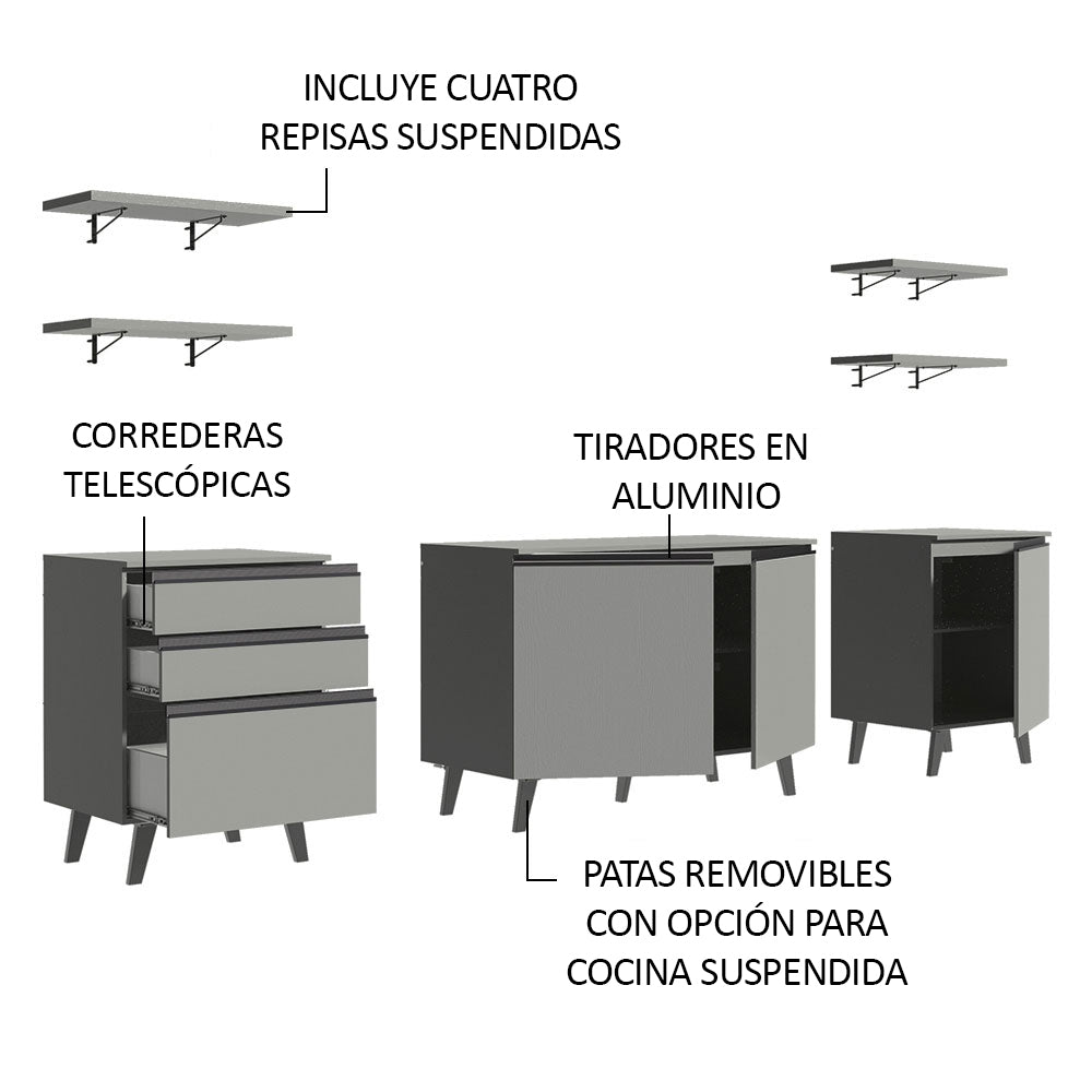 Cocina Compacta 240cm Gris Nice Madesa 01
