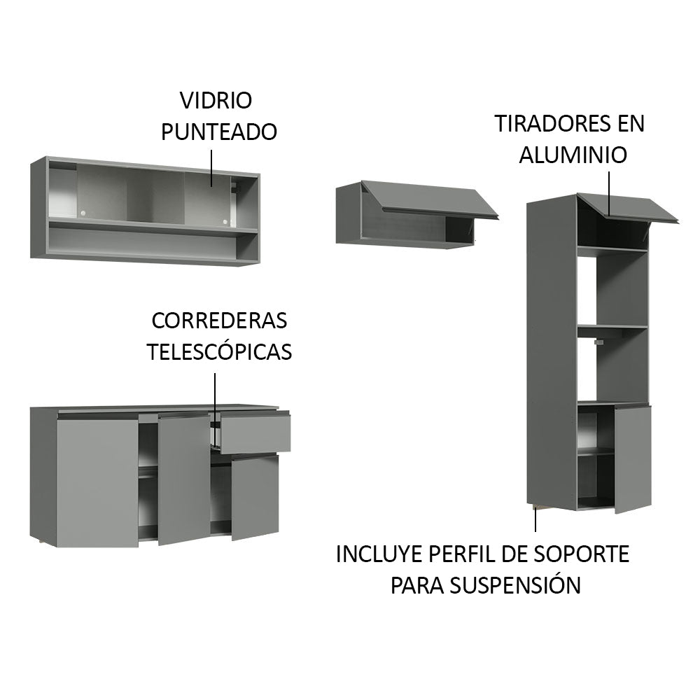 Cocina Integral 260 cm sin Patas Gris Nice 11