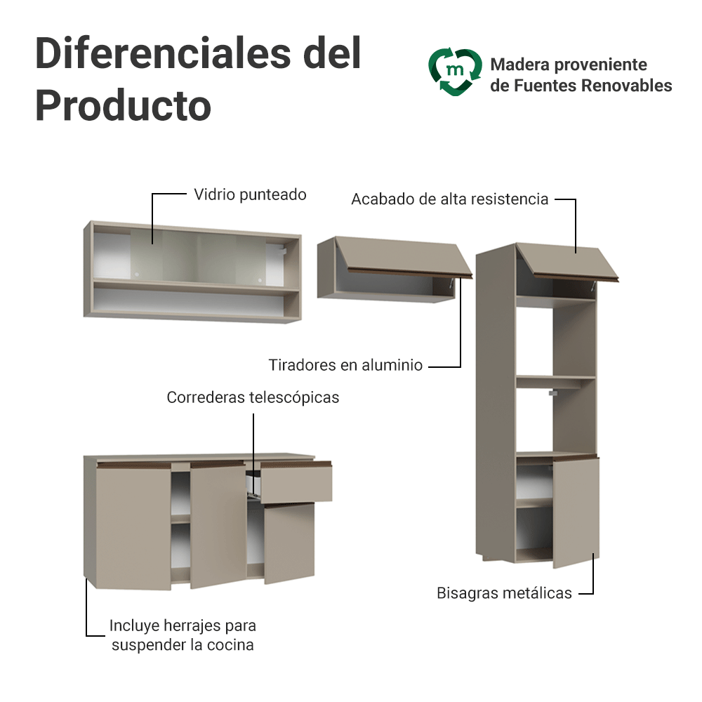 Cocina Integral 260 cm sin Patas Crema Nice 11