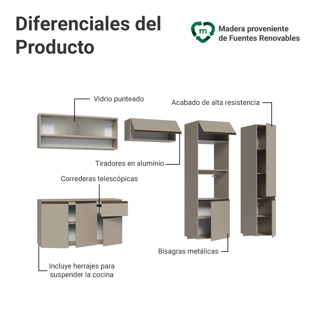Cocina Integral 300 cm sin Patas Crema Nice 06