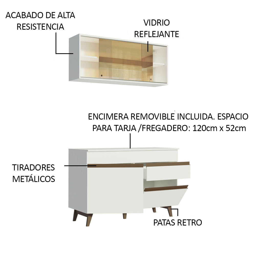 Cocina Compacta 120 x 52 cm 4 Puertas 1 Cajón Blanco Reims Madesa