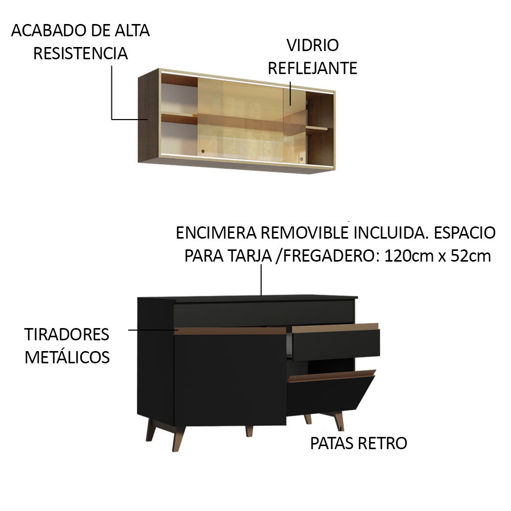 Cocina Compacta 120 cm Negro/Marrón Reims Madesa