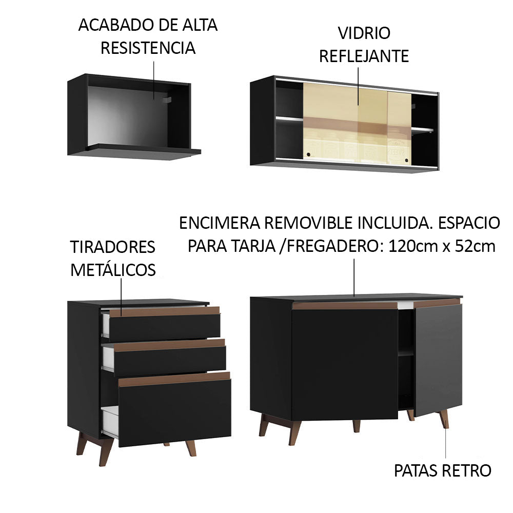 Cocina Compacta 180 cm Negro Reims Madesa