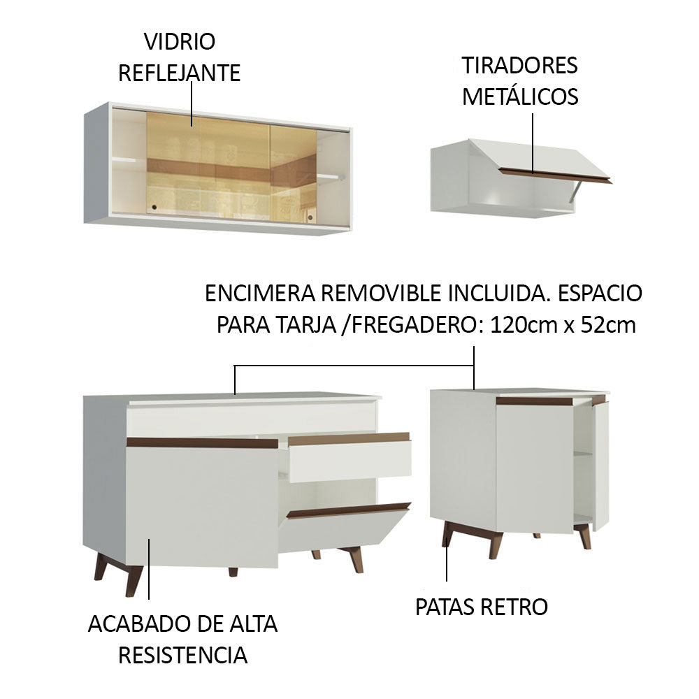 Cocina Compacta 190 x 52 cm 7 Puertas 1 Cajón Blanco Reims Madesa