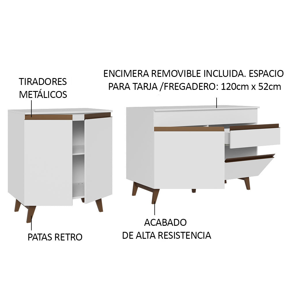 Kit 2 Gabinetes Bajos de Cocina 190 cm Blanco Reims Madesa