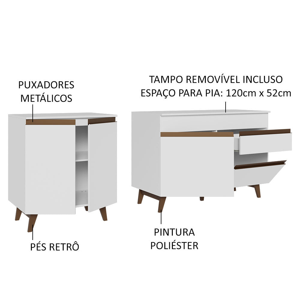 Kit con 2 Gabinetes de Cocina Madesa Reims 4 Puertas 1 Cajón (Con Encimera) Blanco