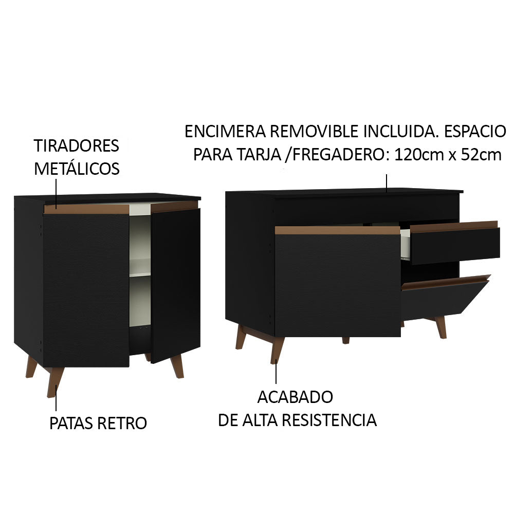 Kit 2 Gabinetes Bajos de Cocina 190 cm Negro Reims Madesa