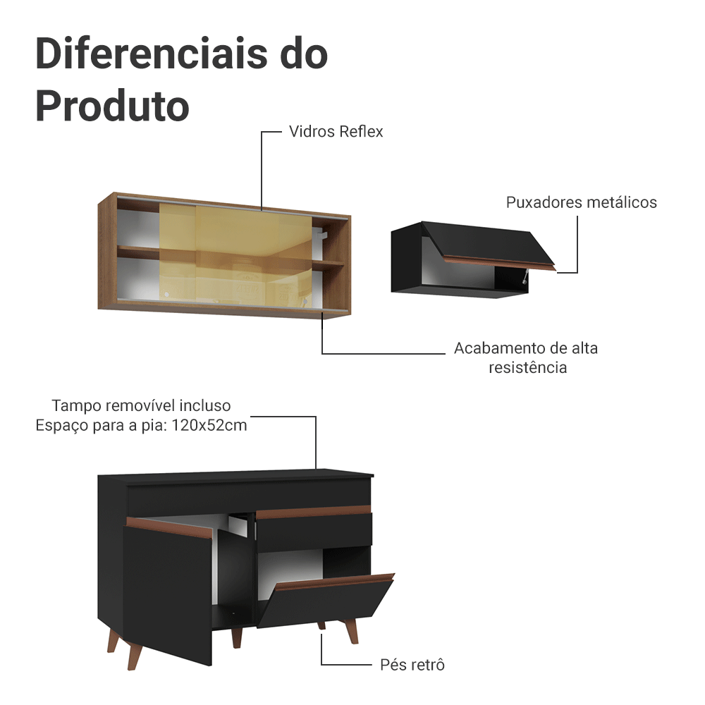 Cocina Compacta 190cm Negro/Marrón Reims 05