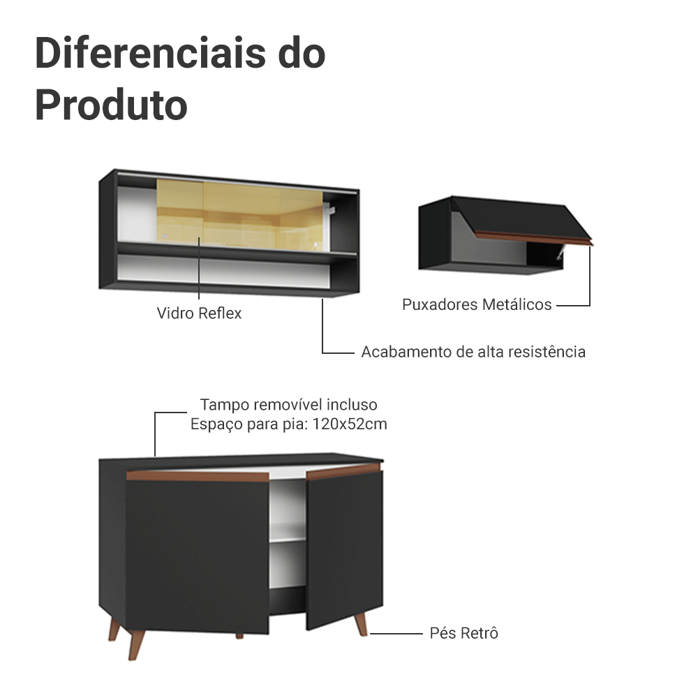 Cocina Compacta 190cm Negro Reims 07