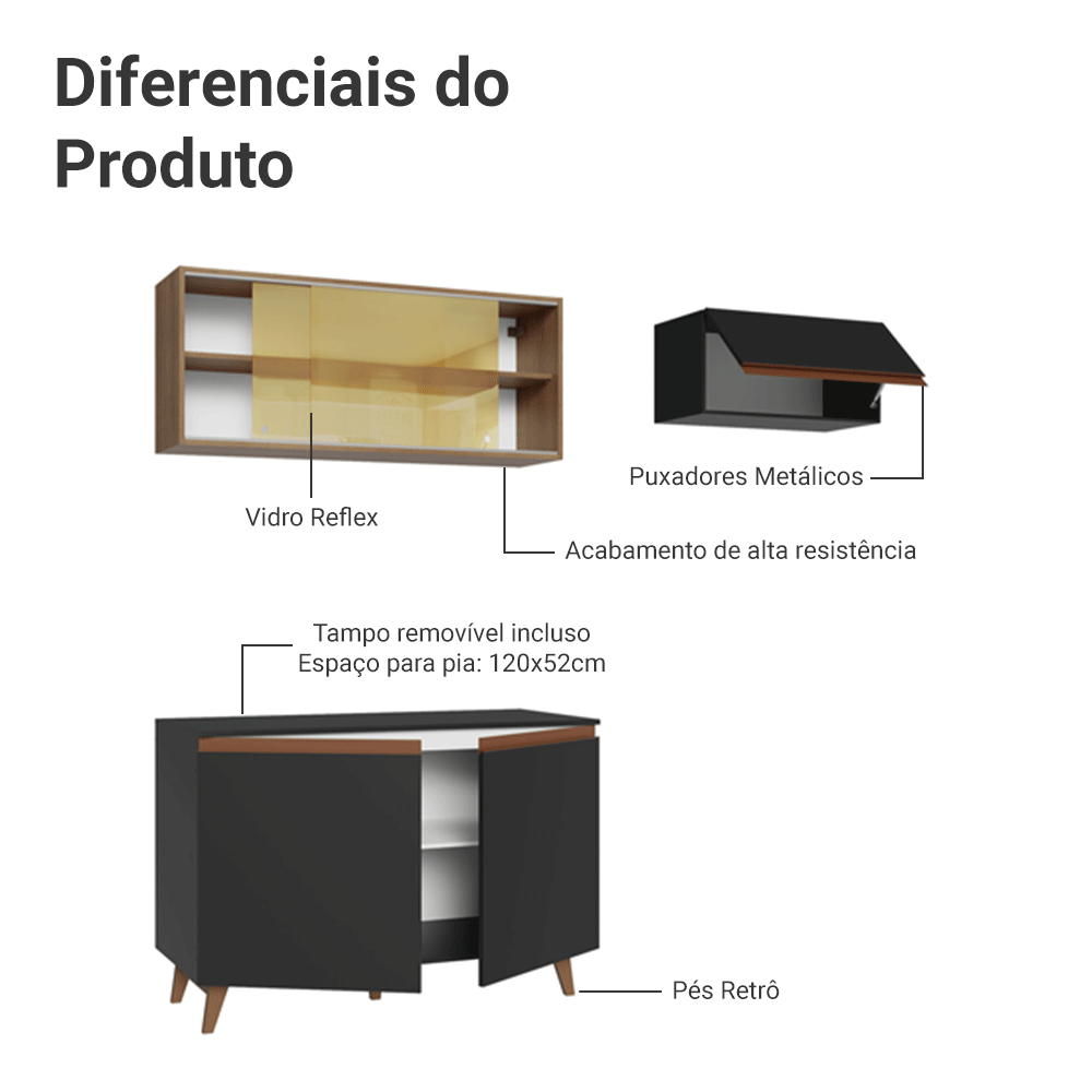 Cocina Compacta 190cm Negro/Marrón Reims 09