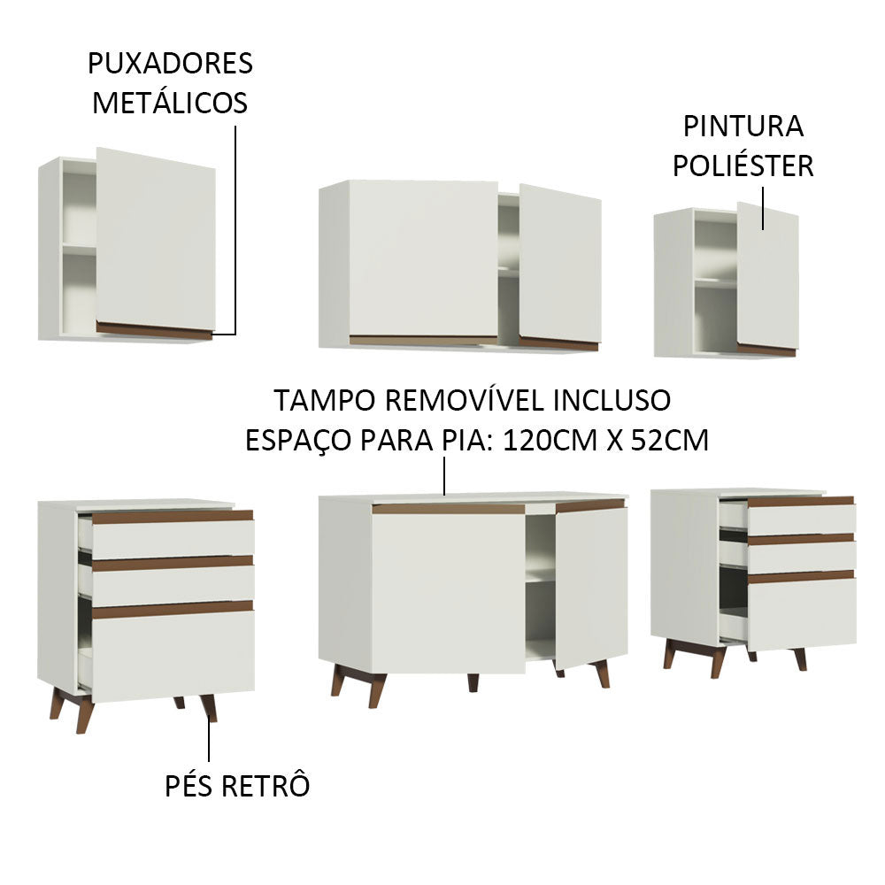 Cocina Integral 240 x 52 cm 6 Puertas 6 Cajones Blanco Reims Madesa