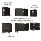 Cocina Integral 240 x 52 cm 6 Puertas 6 Cajones Negro Reims Madesa