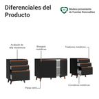 Kit 3 Gabinetes Bajos de Cocina 240 cm Negro Reims Madesa