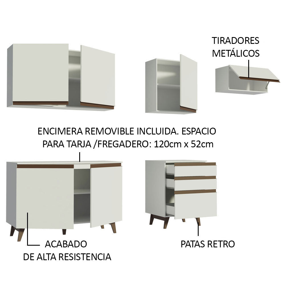 Cocina Integral 250 x 52 cm 6 Puertas 3 Cajones Blanco Reims Madesa 02