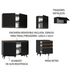 Cocina Integral 250 x 52 cm 6 Puertas 3 Cajones Negro Reims Madesa 02