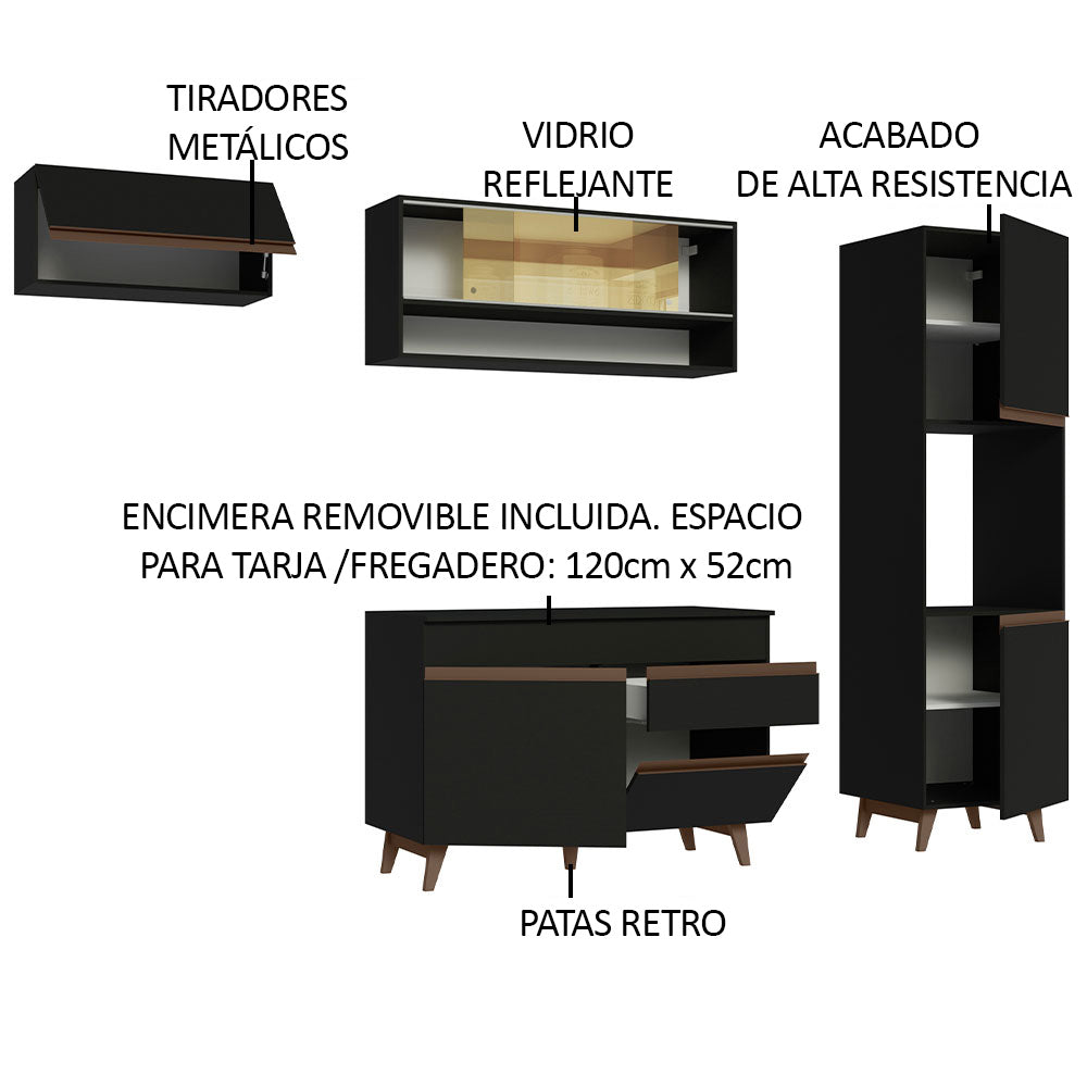 Cocina Integral 250cm Negro Reims Madesa 04
