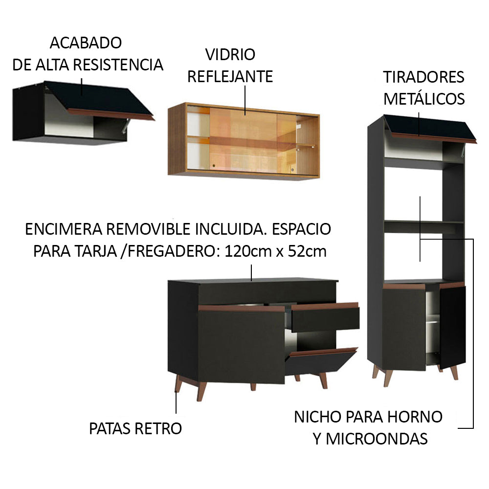 Cocina Integral 260 cm Negro/Marrón Reims 01