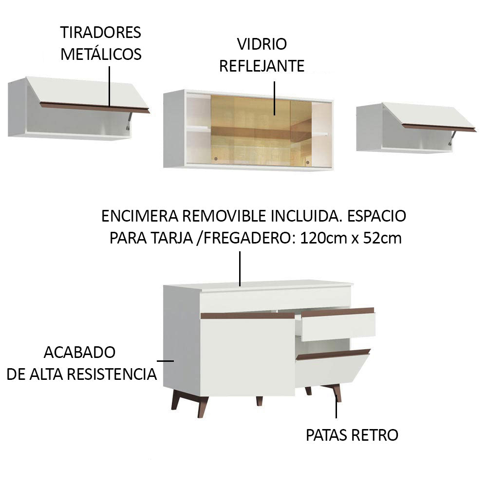 Cocina Integral 260 x 52 cm 6 Puertas 1 Cajón Blanco Reims Madesa