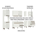 Cocina Integral 260 x 52 cm 7 Puertas 4 Cajones Con Mueble para Horno Blanco Reims Madesa 05