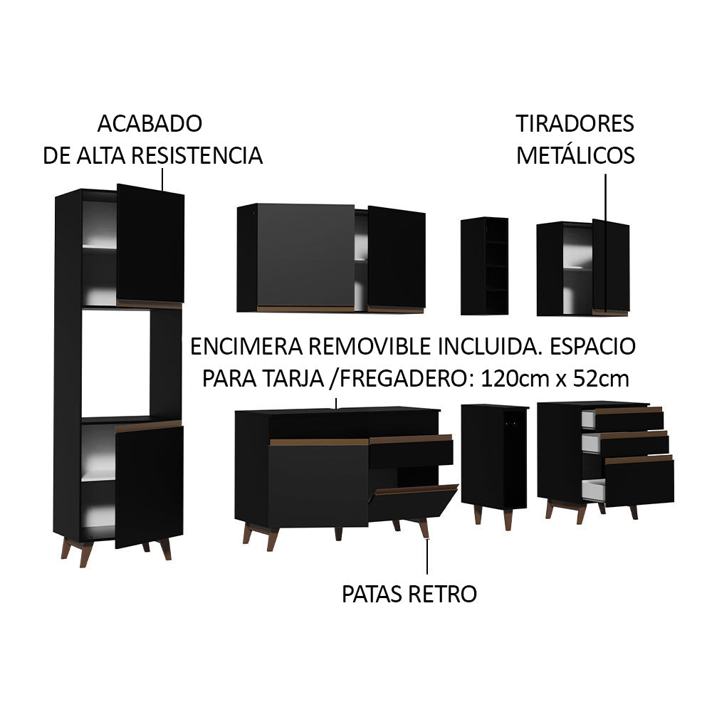 Cocina Integral 260cm Negro Reims Madesa 05