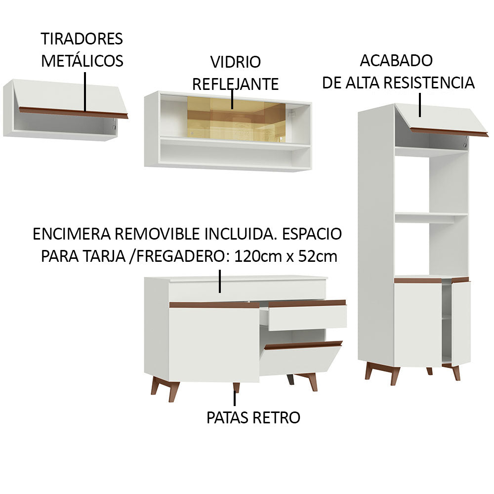 Cocina Integral 260 x 52 cm 8 Puertas 1 Cajón Con Mueble para Horno Blanco Reims Madesa 07