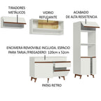 Cocina Integral 260 x 52 cm 8 Puertas 1 Cajón Con Mueble para Horno Blanco Reims Madesa 07