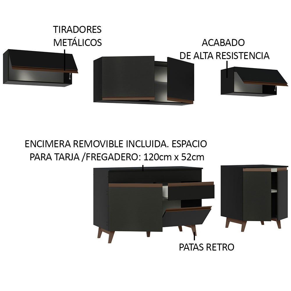 Cocina Integral 260 x 52 cm 8 Puertas 1 Cajón Negro Reims Madesa 10