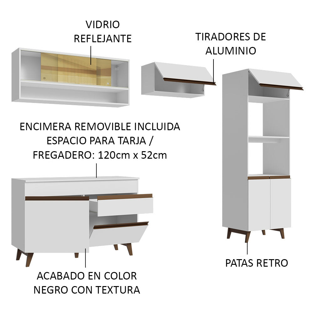 Cocina Integral 260 x 52 cm 8 Puertas 1 Cajón Con Mueble para Horno Blanco Reims Madesa 12