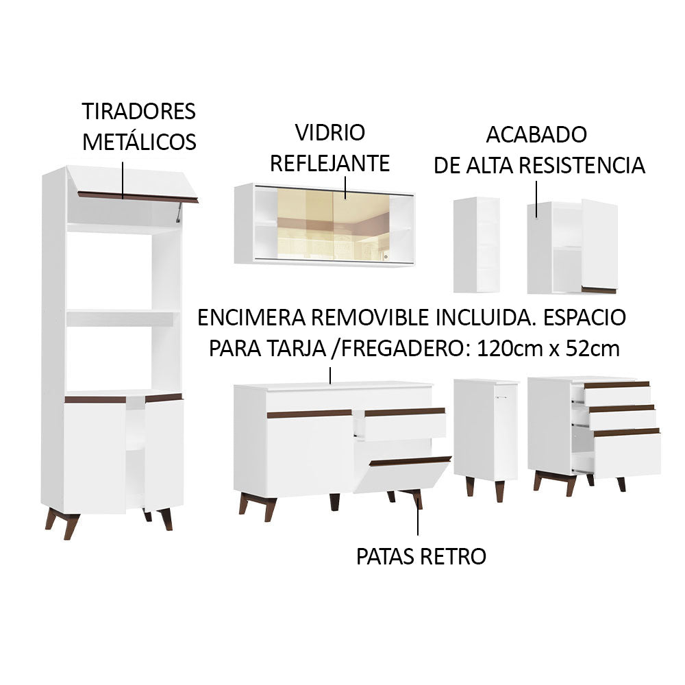 Cocina Integral 270 x 52 cm 8 Puertas 4 Cajones Con Mueble para Horno Blanco Reims Madesa 01