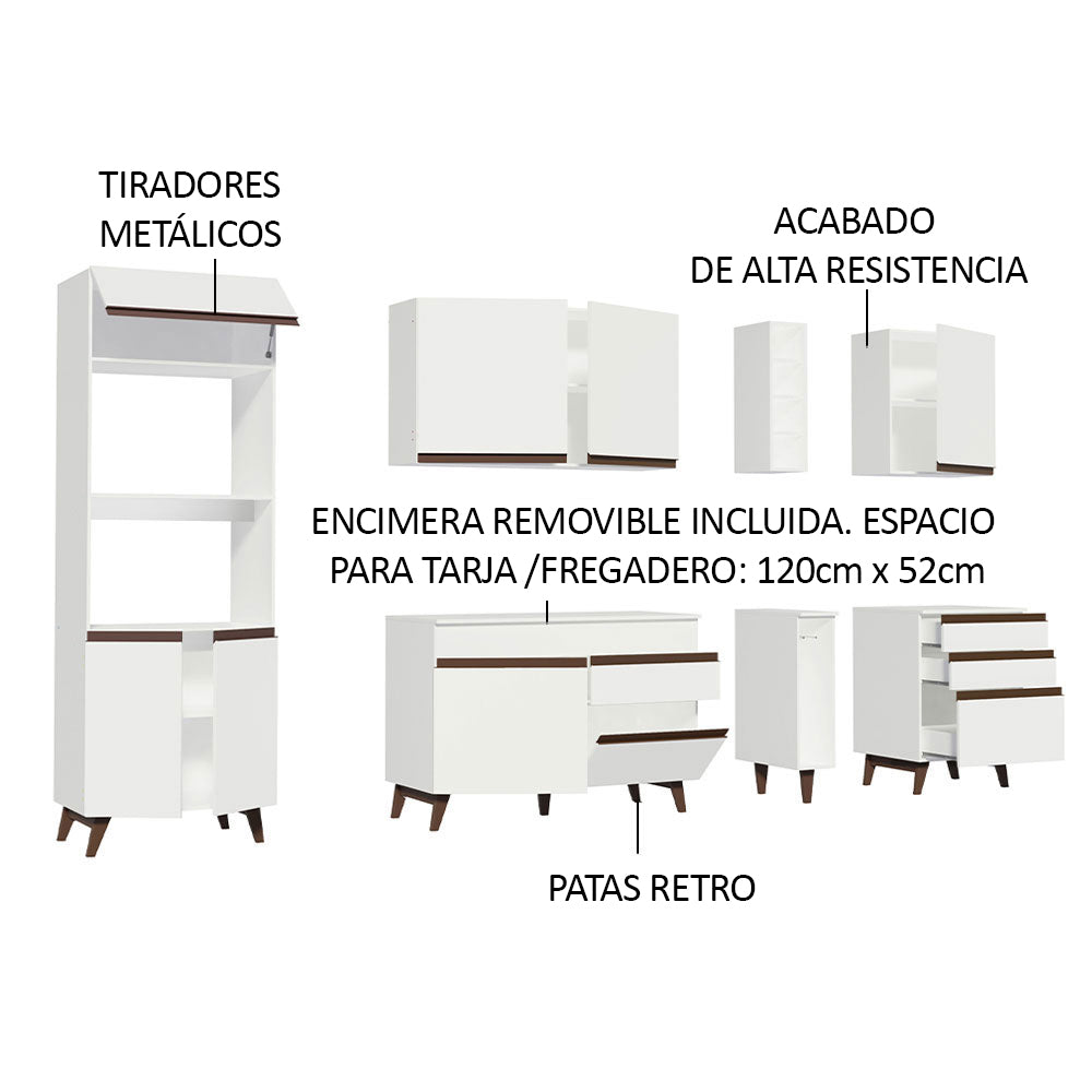Cocina Integral 270 x 52 cm 8 Puertas 4 Cajones Con Mueble para Horno Blanco Reims Madesa 02