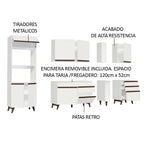 Cocina Integral 270 x 52 cm 8 Puertas 4 Cajones Con Mueble para Horno Blanco Reims Madesa 02