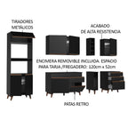Cocina Integral 270 x 52 cm 8 Puertas 4 Cajones Con Mueble para Horno Negro Reims Madesa 02