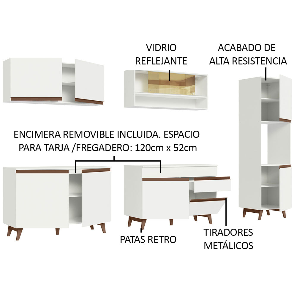 Cocina Integral 300 x 52 cm 10 Puertas 1 Cajón Con Mueble para Horno Blanco Reims Madesa 02