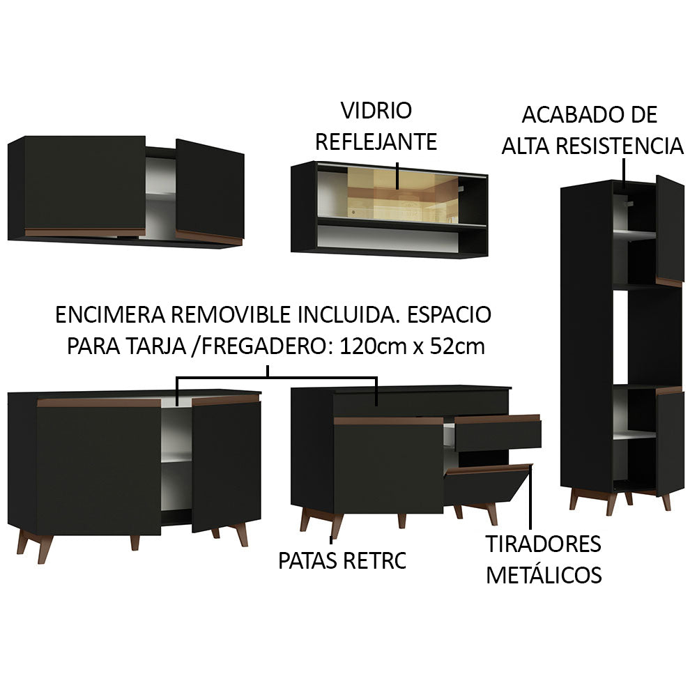 Cocina Integral 300cm Negro Reims Madesa 02