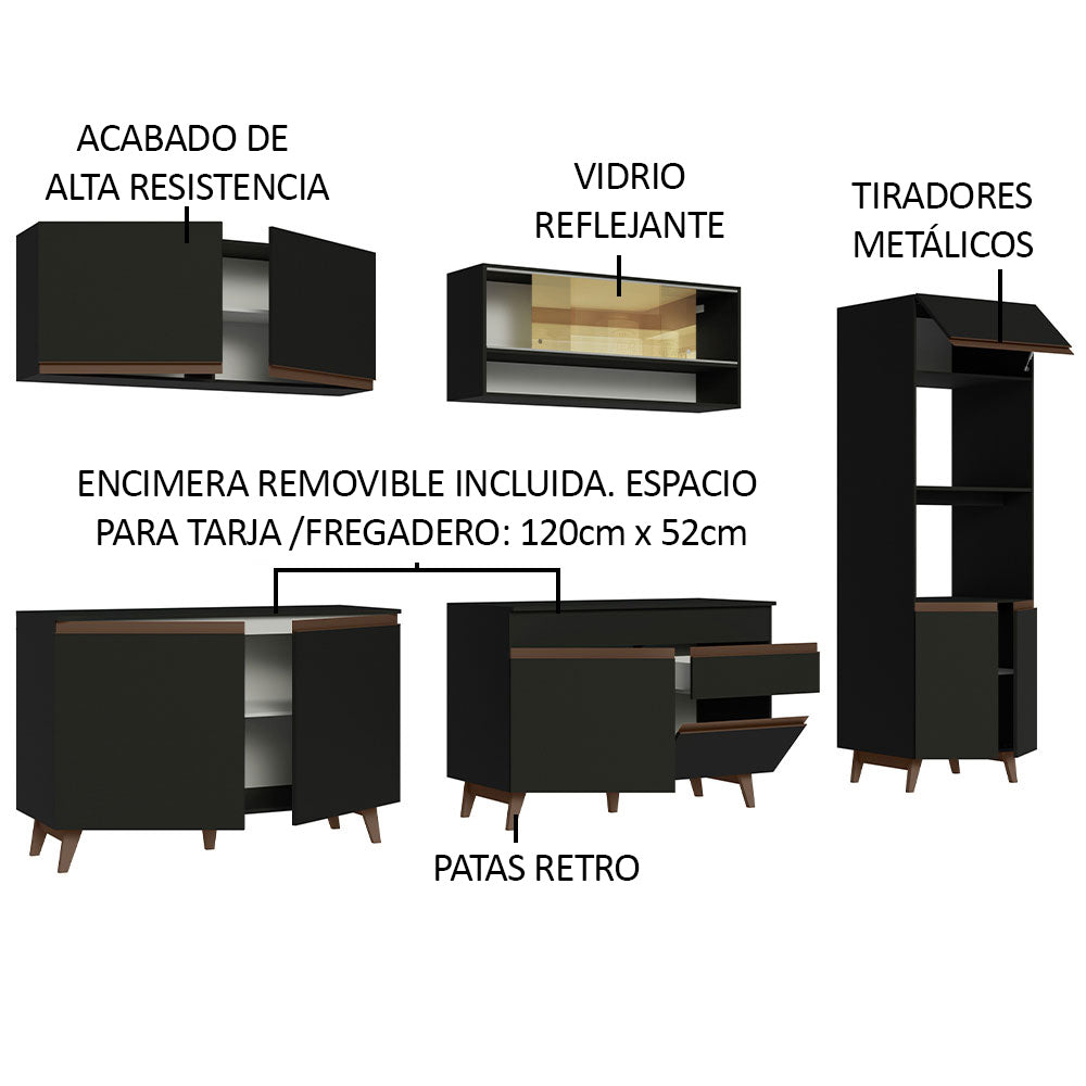 Cocina Integral 310cm Negro Reims 02