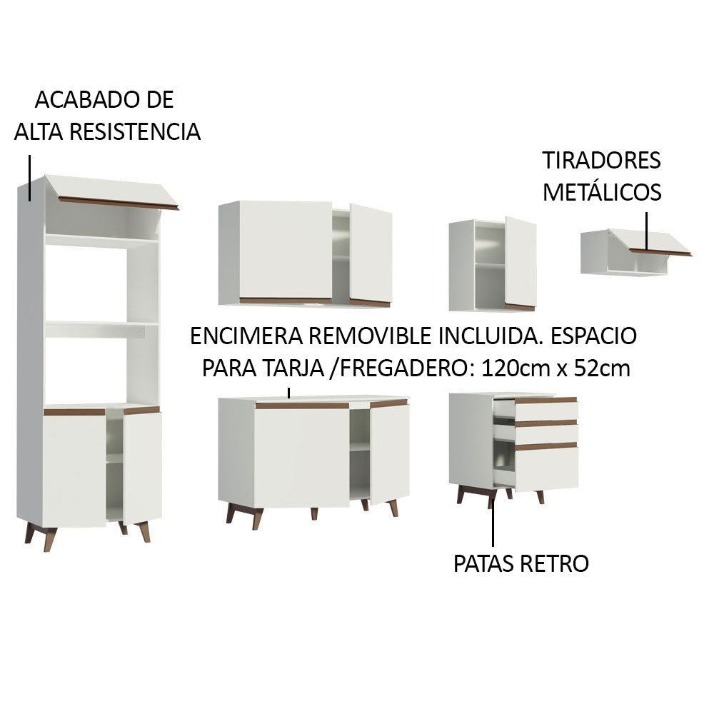 Cocina Integral 320 x 52 cm 9 Puertas 3 Cajones Con Mueble para Horno Blanco Reims Madesa