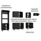 Cocina Integral 320 x 52 cm 9 Puertas 3 Cajones Con Mueble para Horno Negro Reims Madesa
