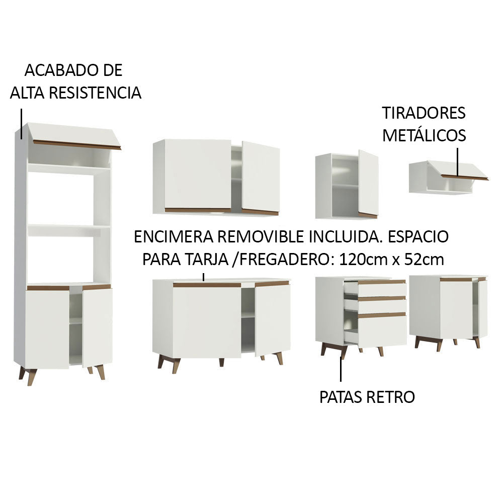 Cocina Integral 320 x 52 cm 11 Puertas 3 Cajones Con Mueble para Horno Blanco Reims Madesa