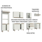 Cocina Integral 320 x 52 cm 11 Puertas 3 Cajones Con Mueble para Horno Blanco Reims Madesa