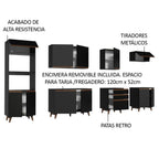 Cocina Integral 320 x 52 cm 11 Puertas 3 Cajones Con Mueble para Horno Negro Reims Madesa