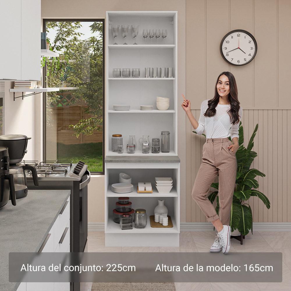 Kit Gabinete Bajo 2 Puertas y Vitrina 70 cm Blanco Stella Madesa
