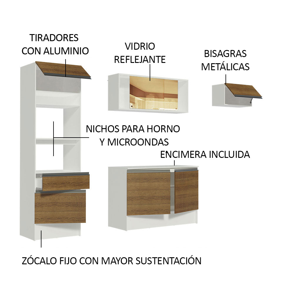 Cocina Integral 240 cm Con Mueble para Horno Blanco/Marrón Topázio Madesa