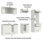 Cocina Integral 240 x 52 cm 8 Puertas 1 Cajón Con Mueble para Horno Blanco Topázio Madesa 05
