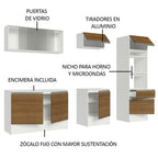 Cocina Integral 240 x 52 cm 8 Puertas 1 Cajón Con Mueble para Horno Blanco/Marrón Topázio Madesa 05
