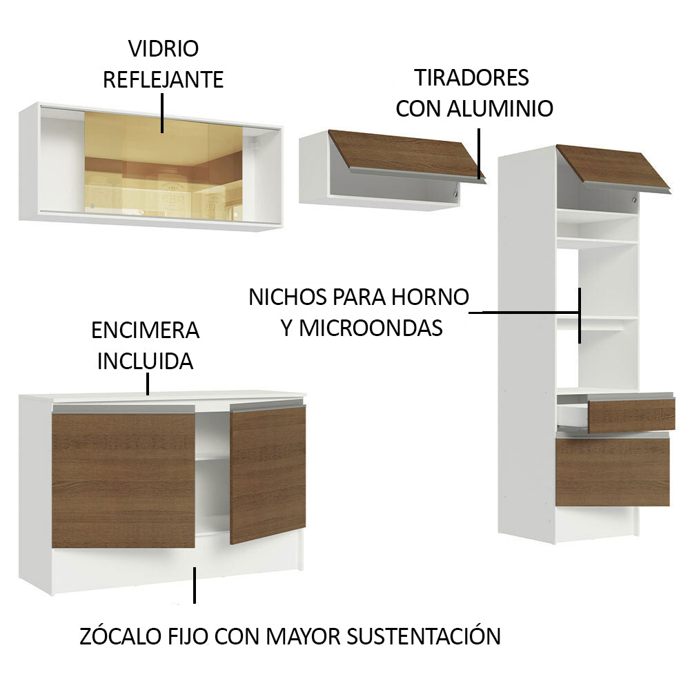 Cocina Integral 260 cm Con Mueble para Horno Blanco/Marrón Topázio Madesa