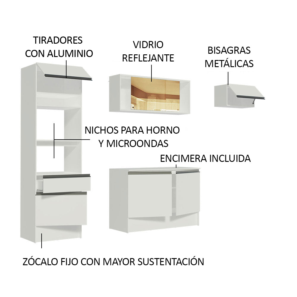 Cocina Integral 240 cm Con Mueble para Horno Blanco Topázio Madesa