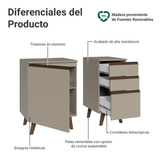 Gabinete Bajo para Baño de 100cm Con Patas 1 Puerta 3 Gavetas Crema Nice 04