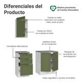 Combo Gabinete Bajo para Baño 110cm 3 Gavetas 3 Puertas Blanco/Verde Vik Madesa 01